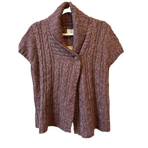 Sonoma NWT Women's M Petite Shawl Short Sleeve Plum Cable Knit Cardigan Sweater